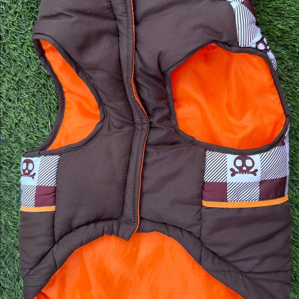 Brown and White Dog Jacket with Hood Size L